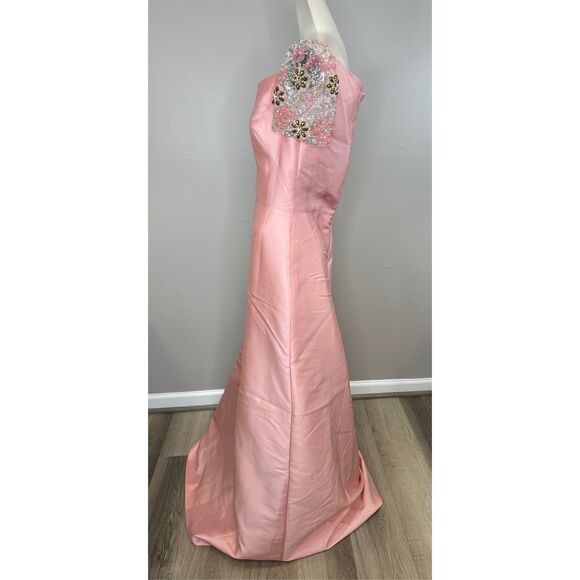 NWT Reem Acra Mikado Soft Kaftan Embroidered Tulle Beaded Sleeve Gown Sz 4 $3200